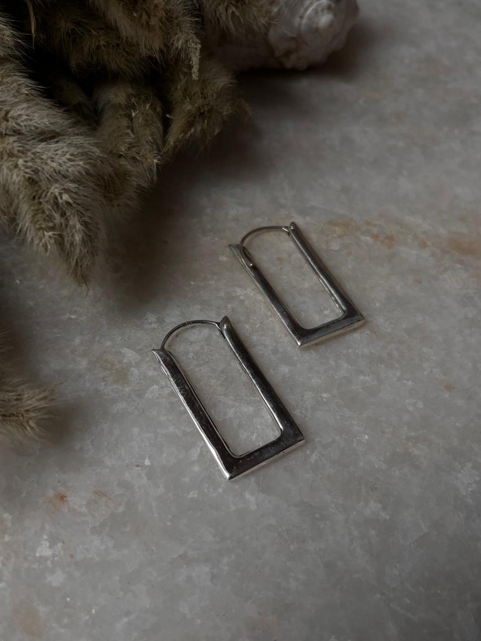 Chunky Italian Rectangular Statement 925 Sterling Silver Hoops