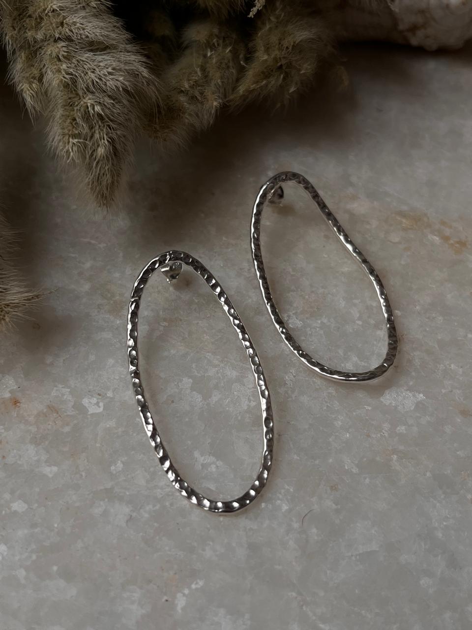 Chunky Italian Oval Hammered Statement 925 Sterling Silver Studs
