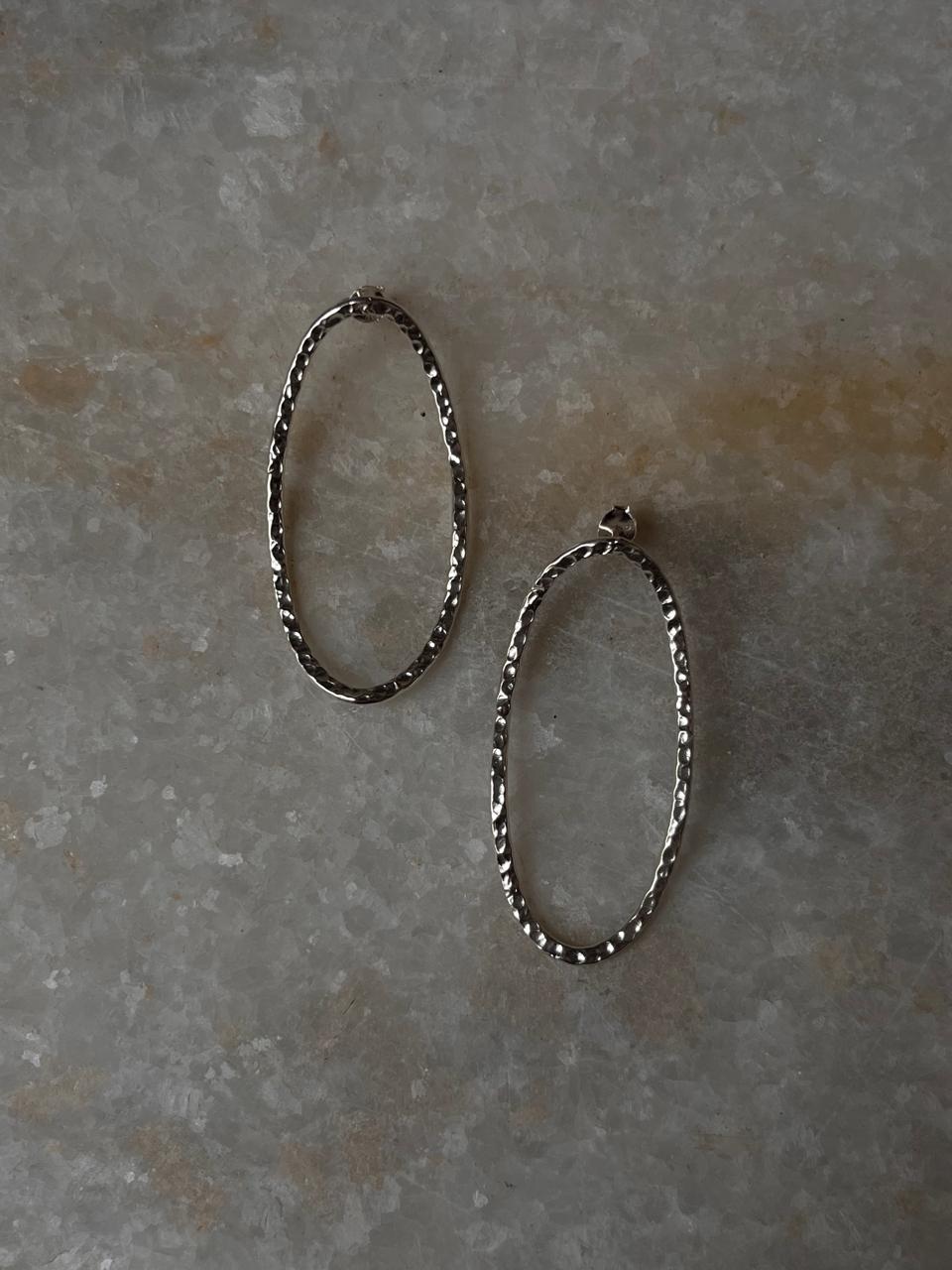 Chunky Italian Oval Hammered Statement 925 Sterling Silver Studs
