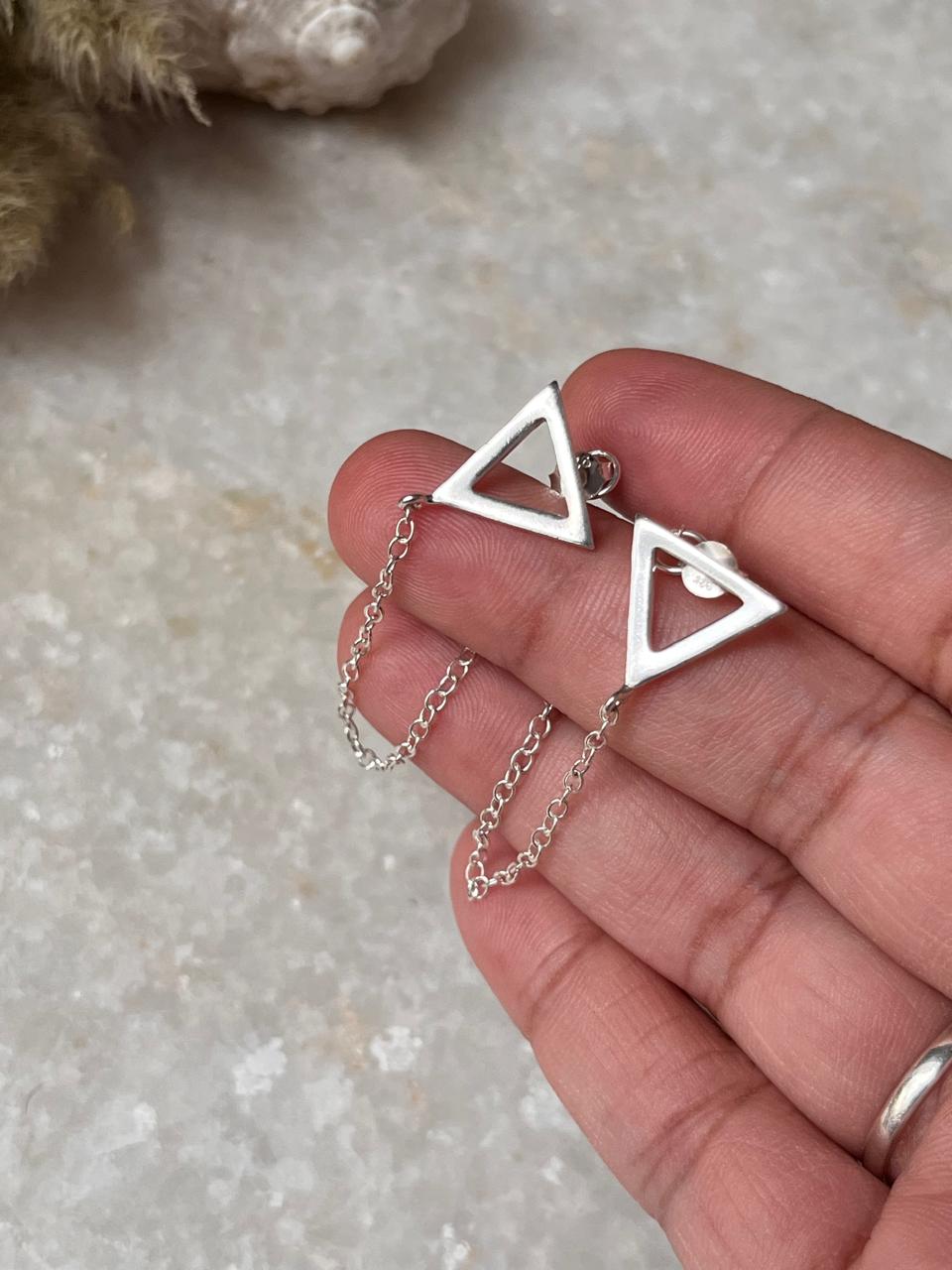 Triangle Chain Attached 925 Sterling Silver Studs