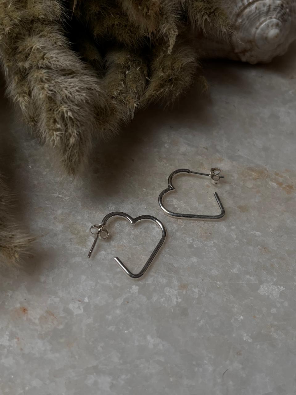 Italian Heart 925 Sterling Silver Half Hoops