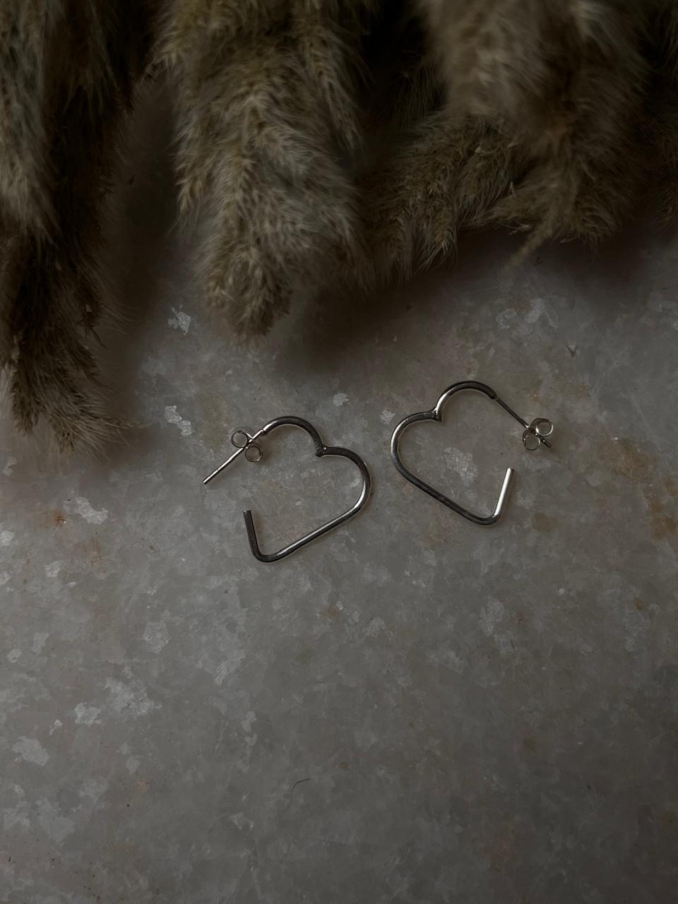 Italian Heart 925 Sterling Silver Half Hoops