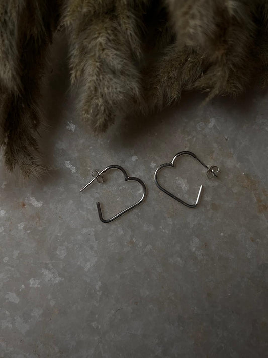 Italian Heart 925 Sterling Silver Half Hoops