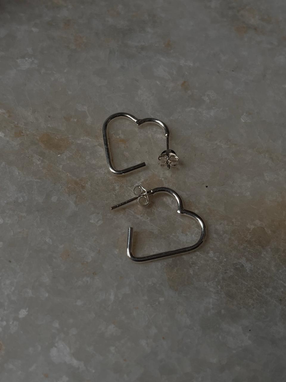 Italian Heart 925 Sterling Silver Half Hoops