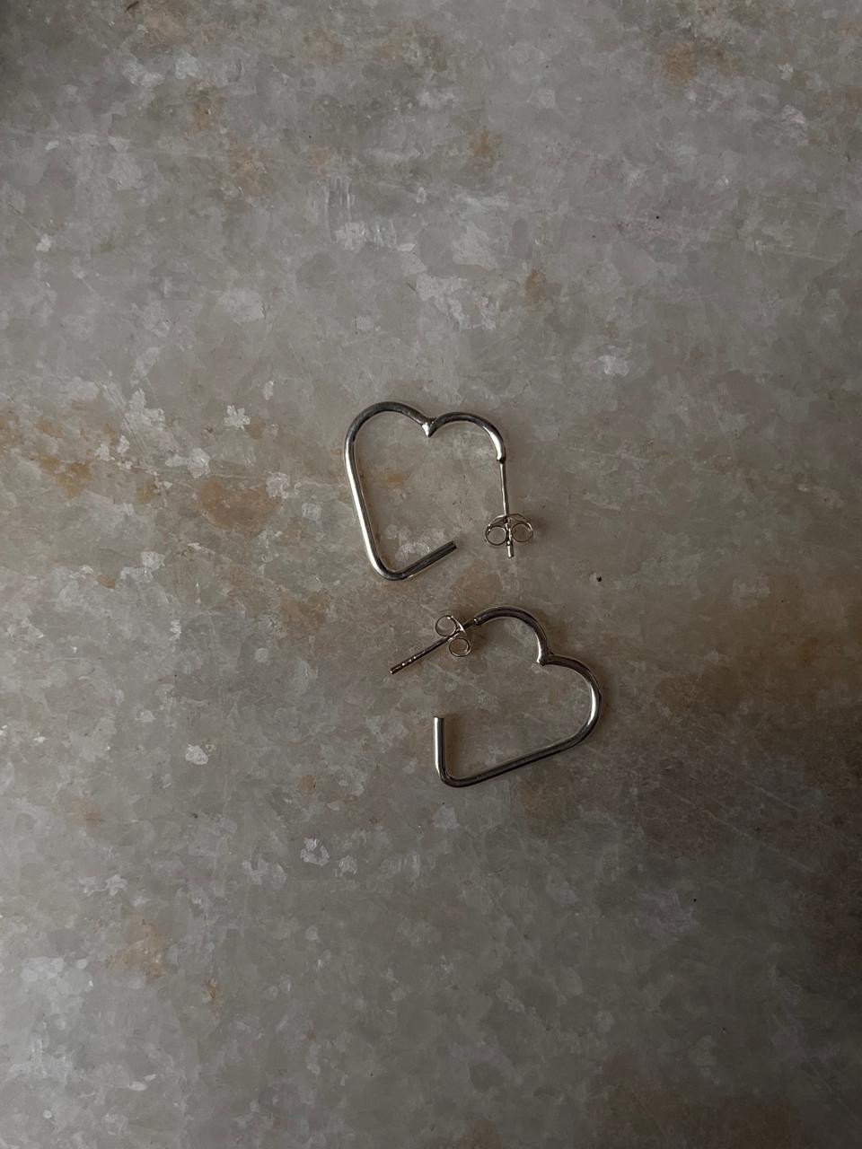 Italian Heart 925 Sterling Silver Half Hoops