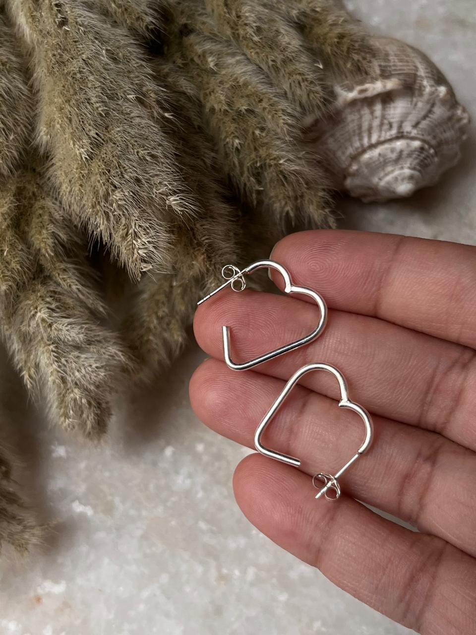 Italian Heart 925 Sterling Silver Half Hoops
