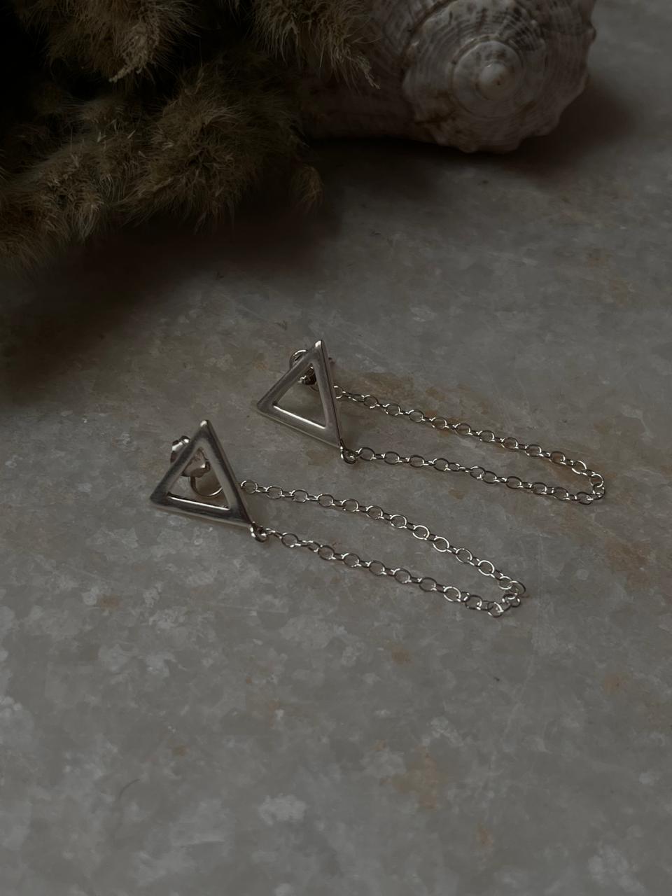 Triangle Chain Attached 925 Sterling Silver Studs