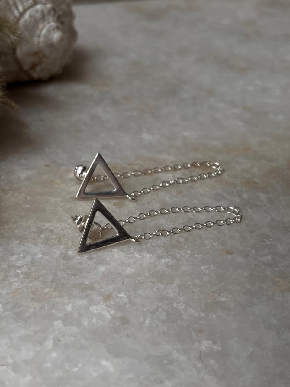 Triangle Chain Attached 925 Sterling Silver Studs