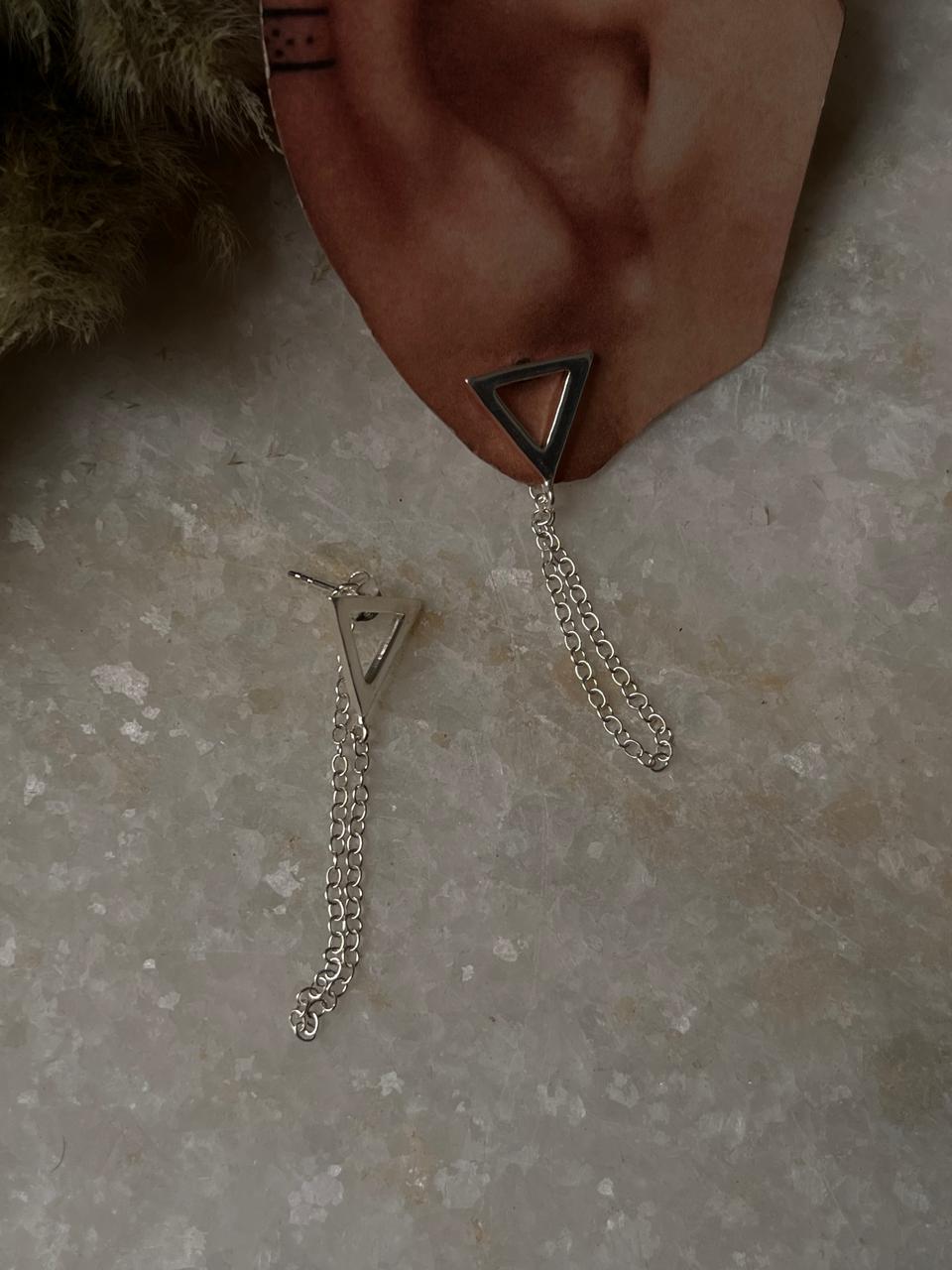 Triangle Chain Attached 925 Sterling Silver Studs