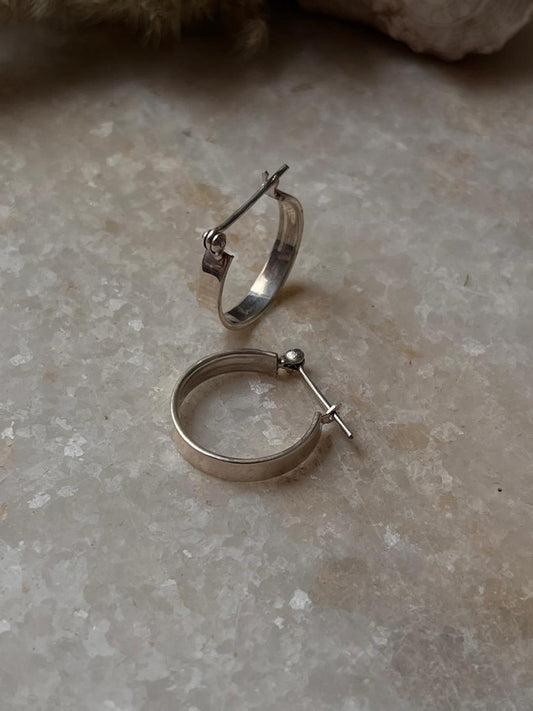 Chunky Italian Plain Rectangular 925 Sterling Silver Hoops