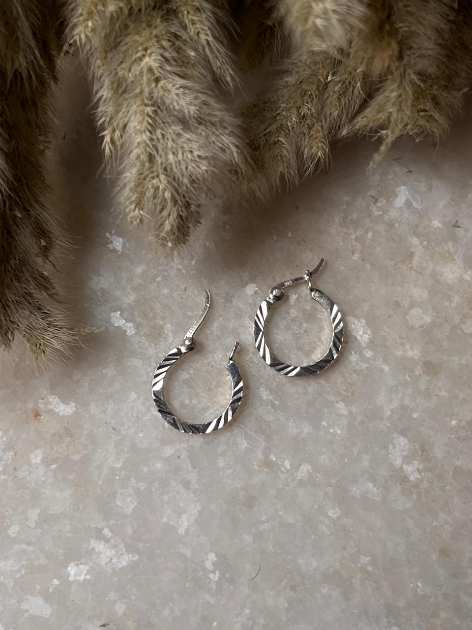 Chunky Italian Laser Design Engraved 925 Sterling Silver Hoops