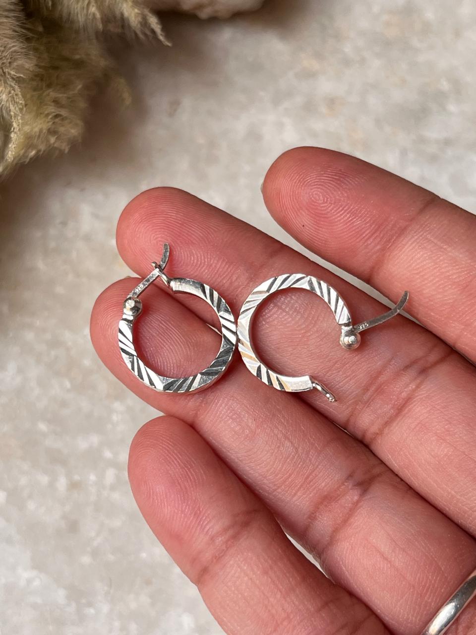 Chunky Italian Laser Design Engraved 925 Sterling Silver Hoops
