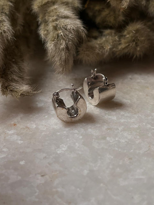 Chunky Italian C 925 Sterling Silver Hoops