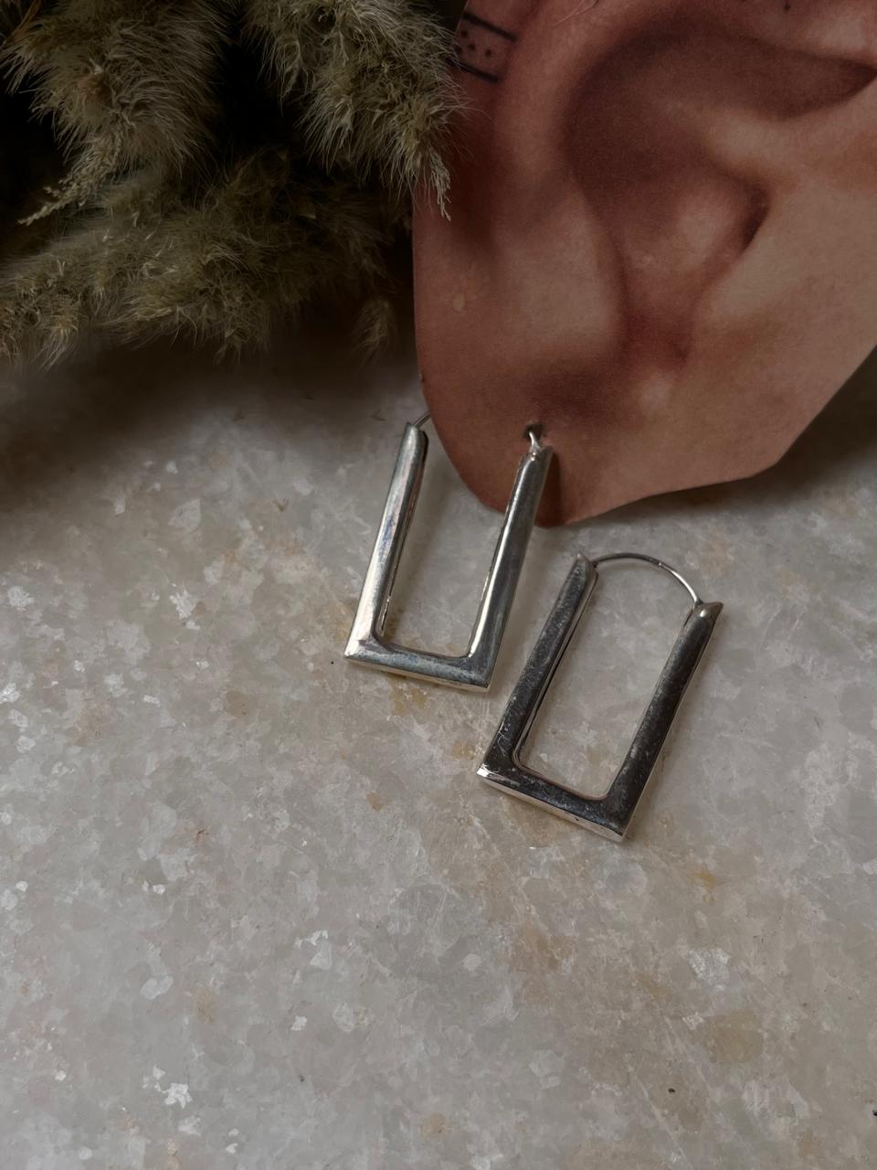 Chunky Italian Rectangular Statement 925 Sterling Silver Hoops