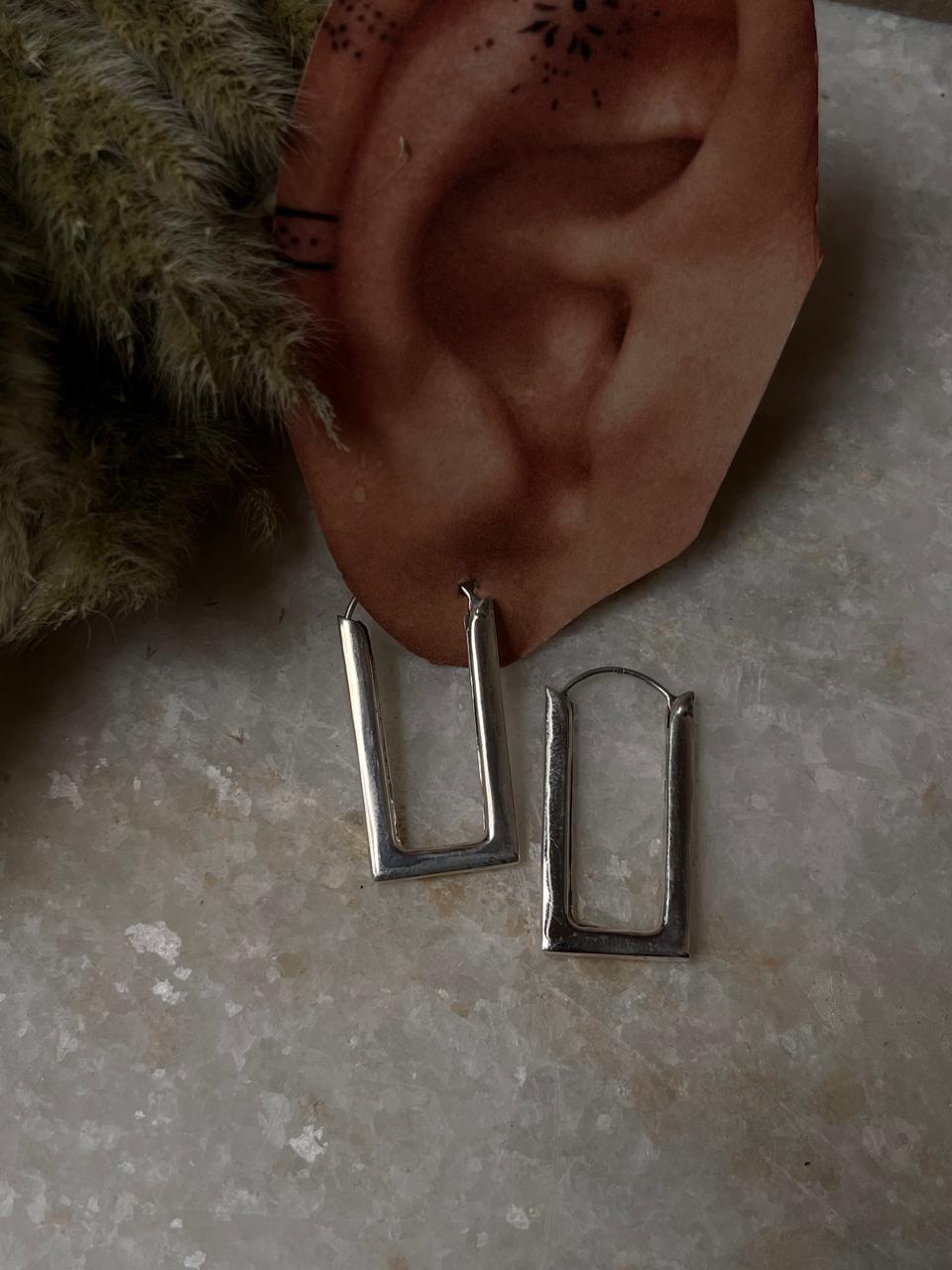 Chunky Italian Rectangular Statement 925 Sterling Silver Hoops