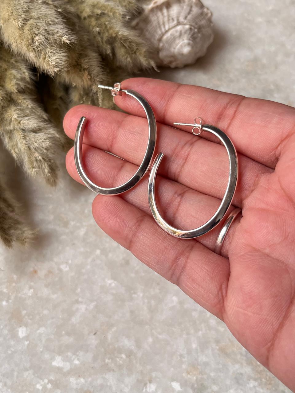 Chunky Italian U Statement Half 925 Sterling Silver Hoops