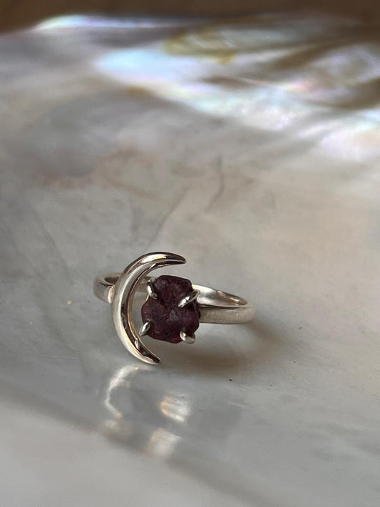 Garnet Moon Adjustable 925 Sterling Silver Ring