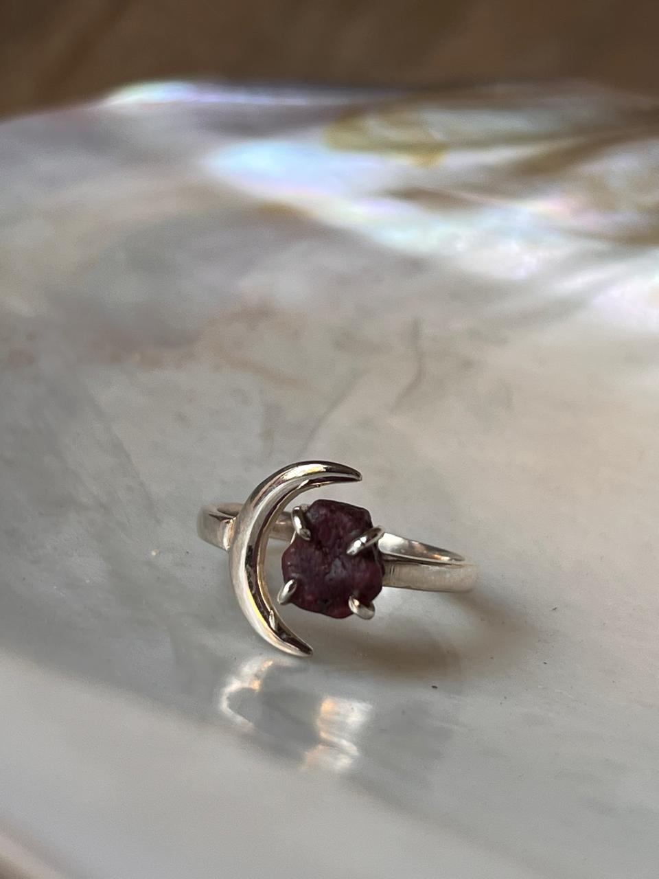 Garnet Moon Adjustable 925 Sterling Silver Ring
