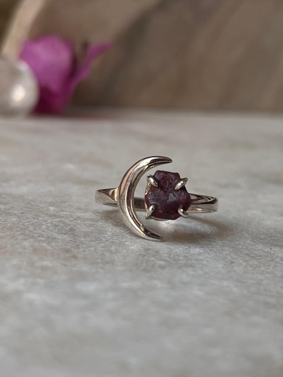 Garnet Moon Adjustable 925 Sterling Silver Ring