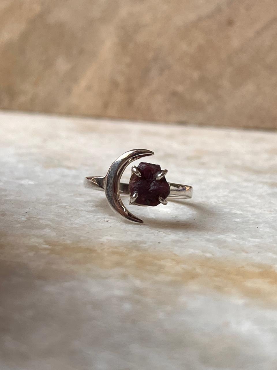 Garnet Moon Adjustable 925 Sterling Silver Ring