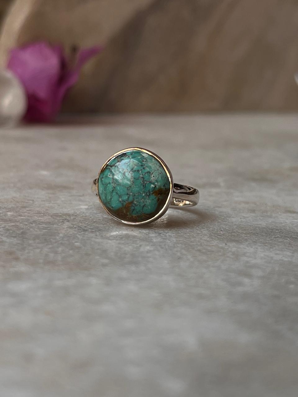 Big Tibet Turquoise 925 Sterling Silver Ring