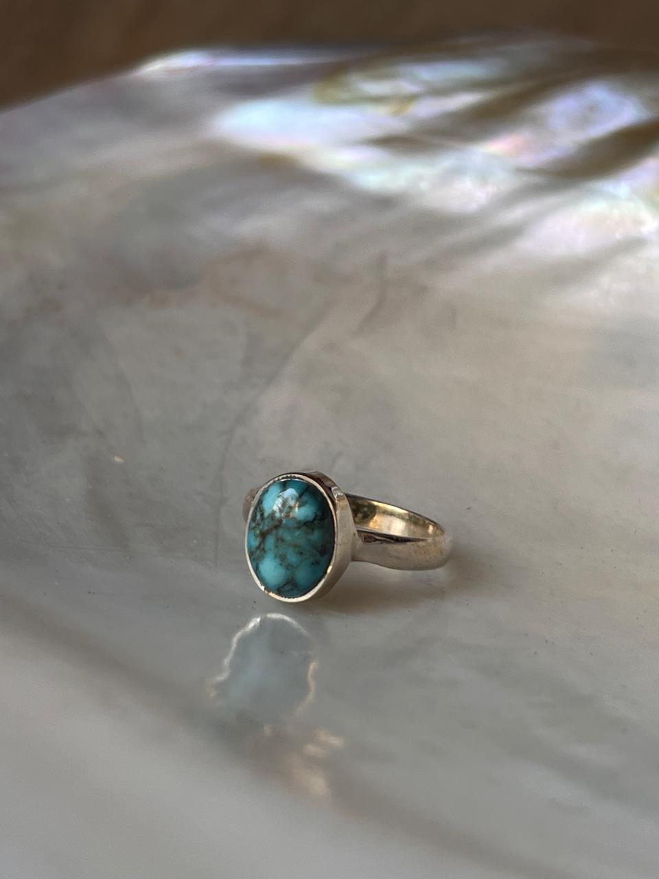 Natural Turquoise Oval 925 Sterling Silver Ring