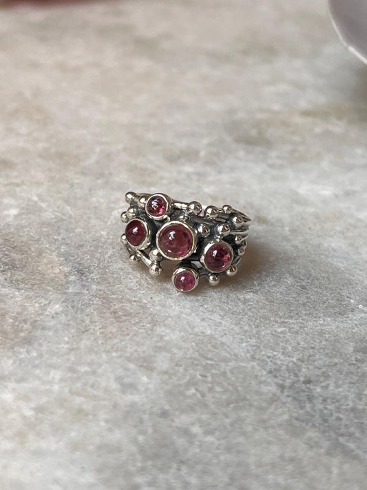 Pink Tourmaline Statement 925 Sterling Silver Ring