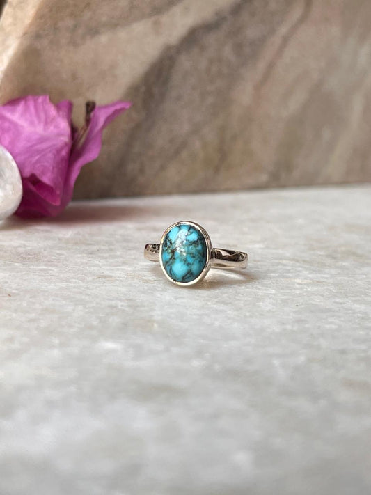 Natural Turquoise Oval 925 Sterling Silver Ring