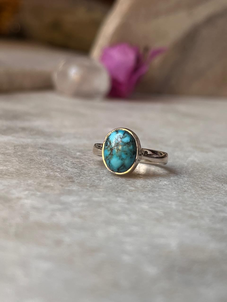Natural Turquoise Oval 925 Sterling Silver Ring