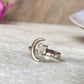 Clear Quartz Raw Uncut Crescent Moon Adjustable 925 Sterling Silver Ring