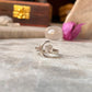 Clear Quartz Raw Uncut Crescent Moon Adjustable 925 Sterling Silver Ring