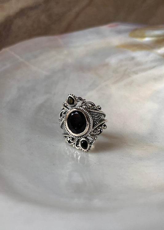 Victorian Style Black Onyx 925 Sterling Silver Statement Ring