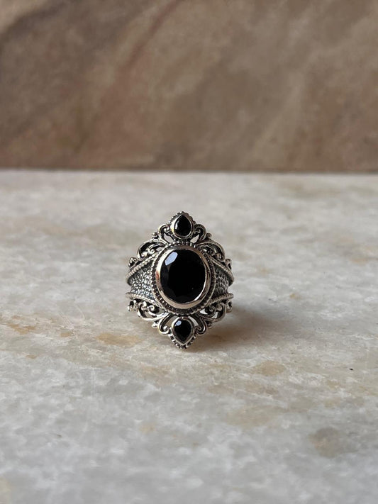 Black Onyx Victorian Statement 925 Sterling Silver Ring