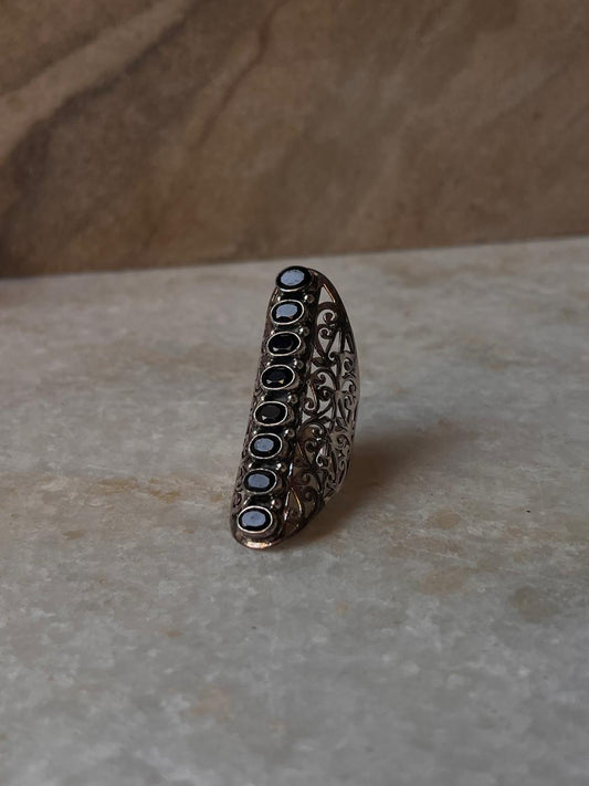 Black Onyx Full Finger Statement 925 Sterling Silver Ring