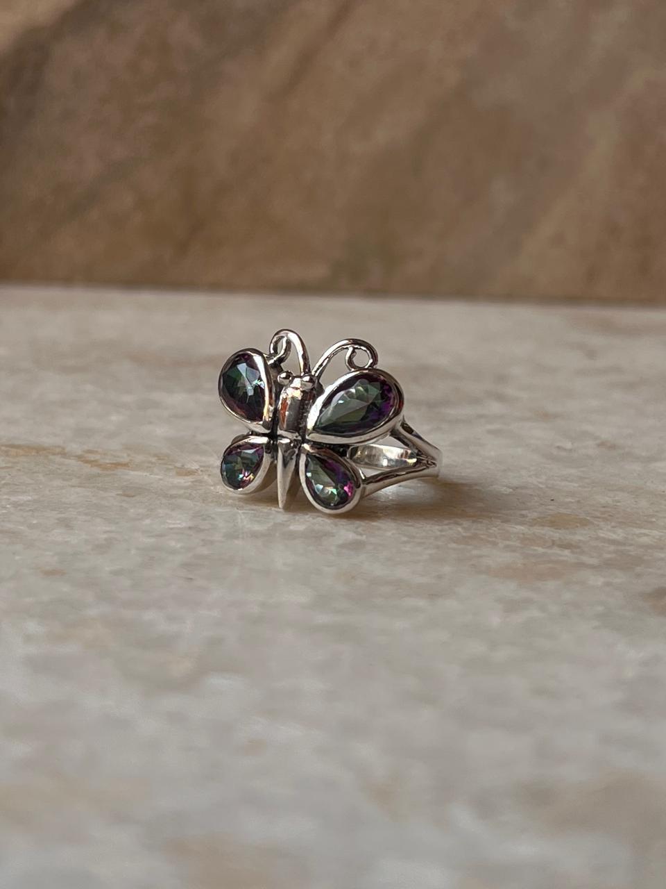 Mystic Topaz Butterfly 925 Sterling Silver Ring