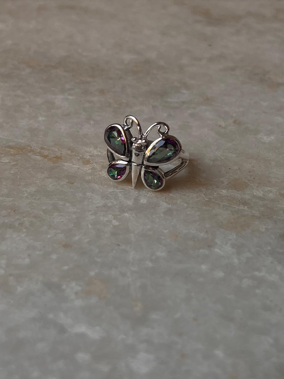 Mystic Topaz Butterfly 925 Sterling Silver Ring