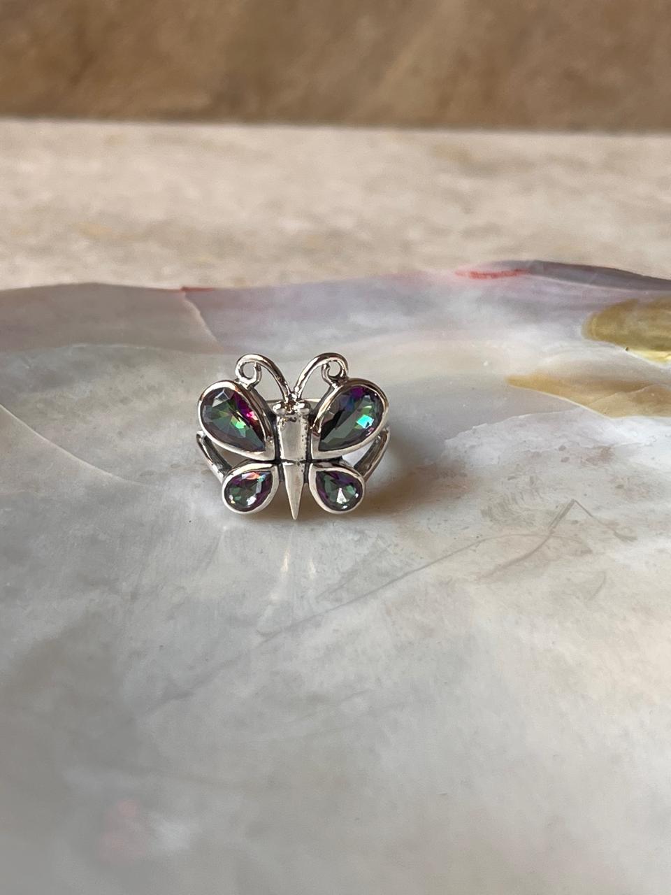 Mystic Topaz Butterfly 925 Sterling Silver Ring