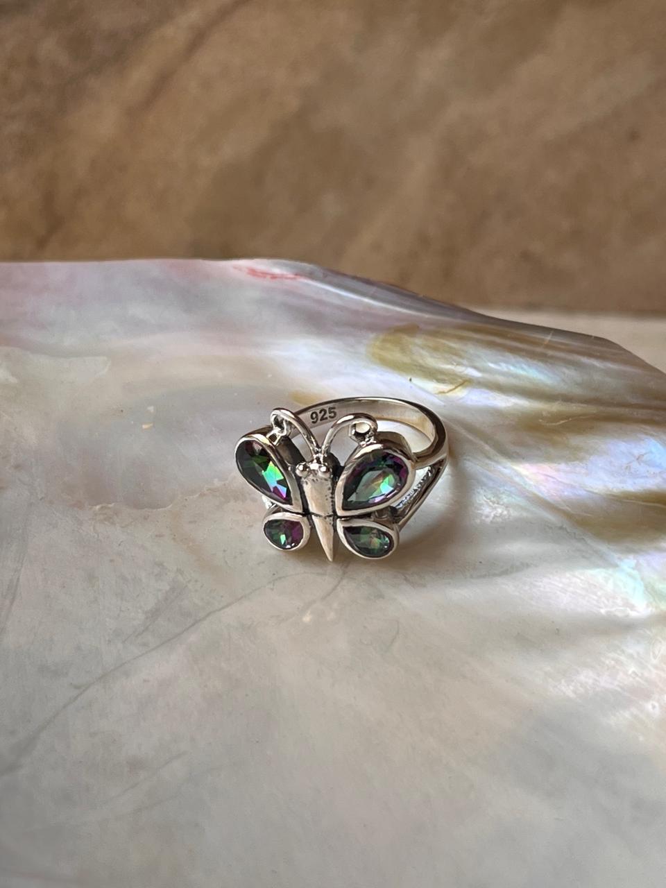 Mystic Topaz Butterfly 925 Sterling Silver Ring