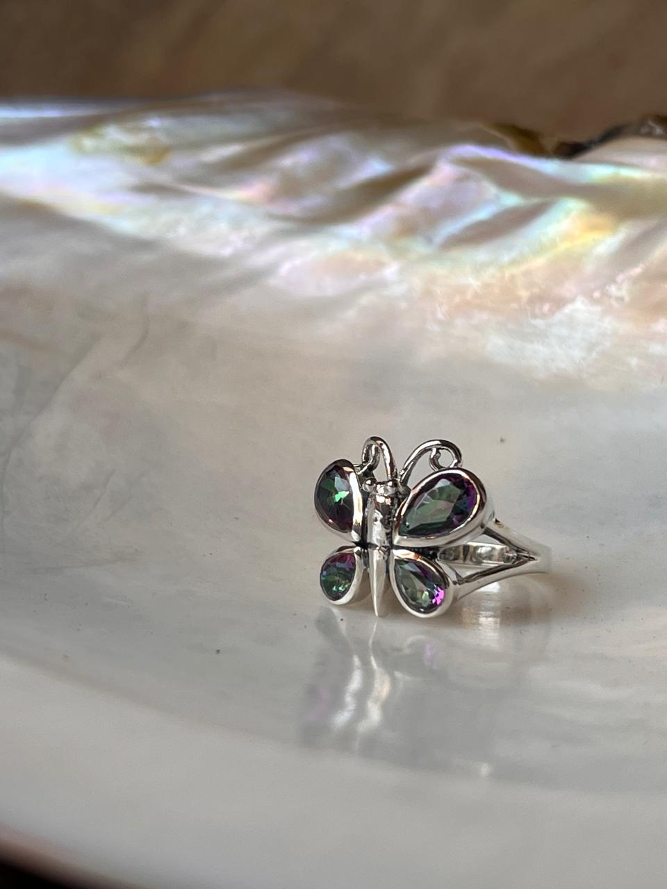 Mystic Topaz Butterfly 925 Sterling Silver Ring