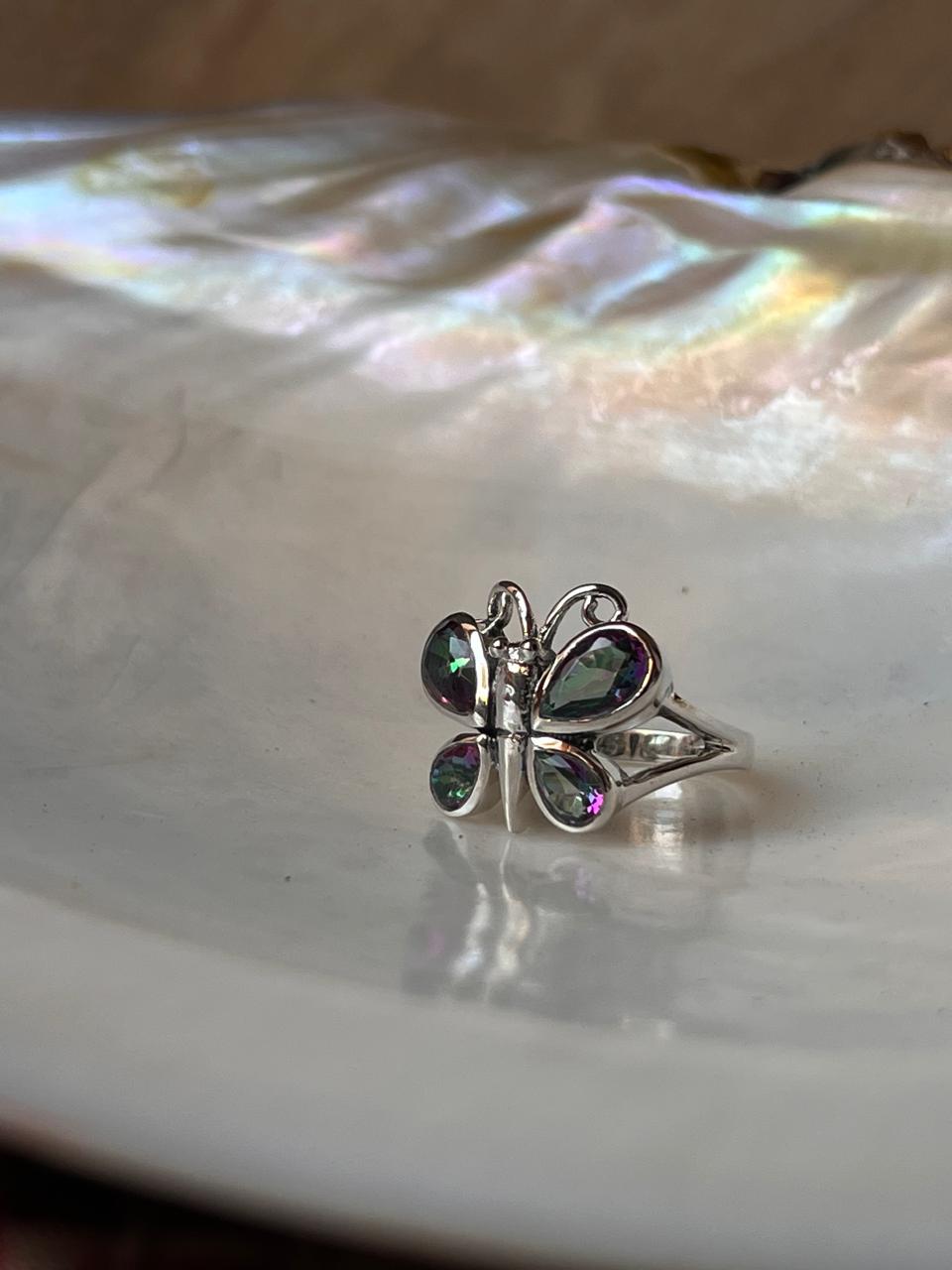 Mystic Topaz Butterfly 925 Sterling Silver Ring