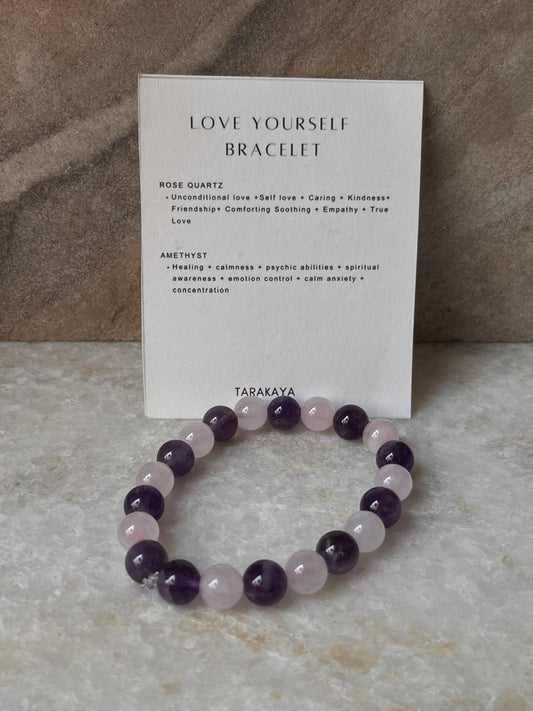 Intention- But First Love Yourself 8MM Natural Crystal Bracelet