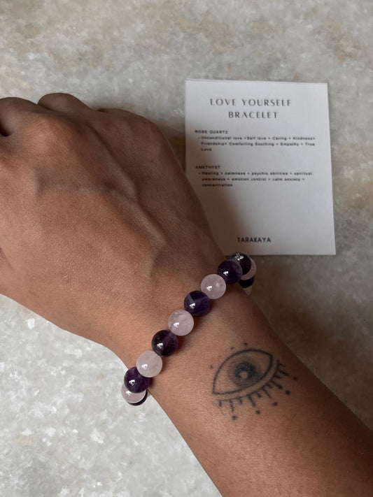 Intention- But First Love Yourself 8MM Natural Crystal Bracelet