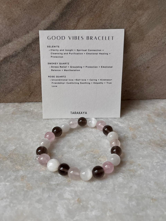 Intention- I Deserve Good Vibes Good Life 8MM Natural Crystal Bracelet