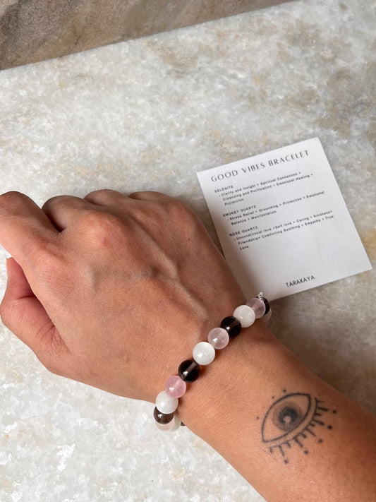 Intention- I Deserve Good Vibes Good Life 8MM Natural Crystal Bracelet
