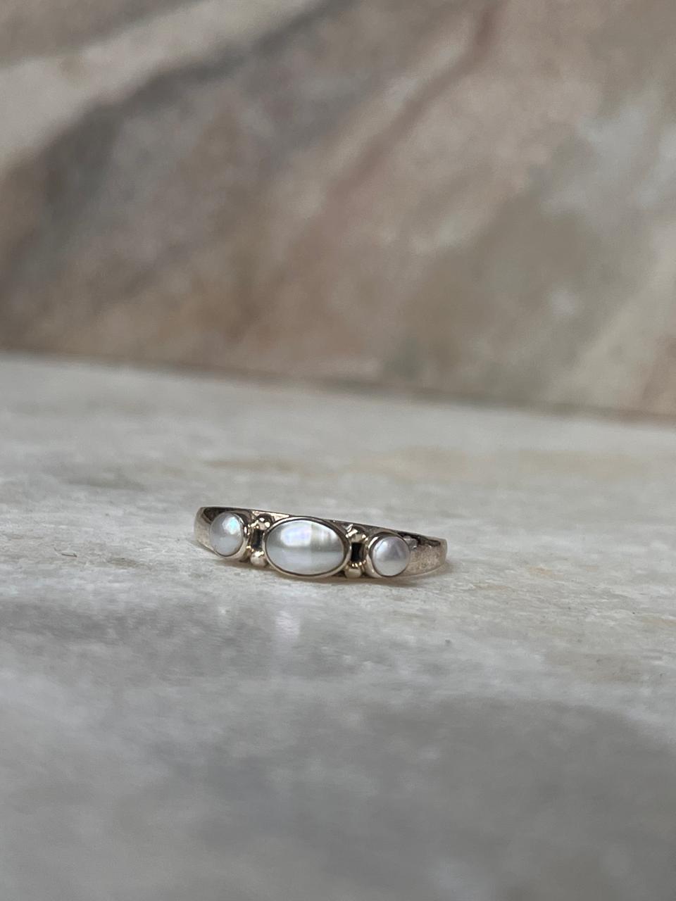Fresh Water Pearls 3 Band 925 Sterling Silver Ring