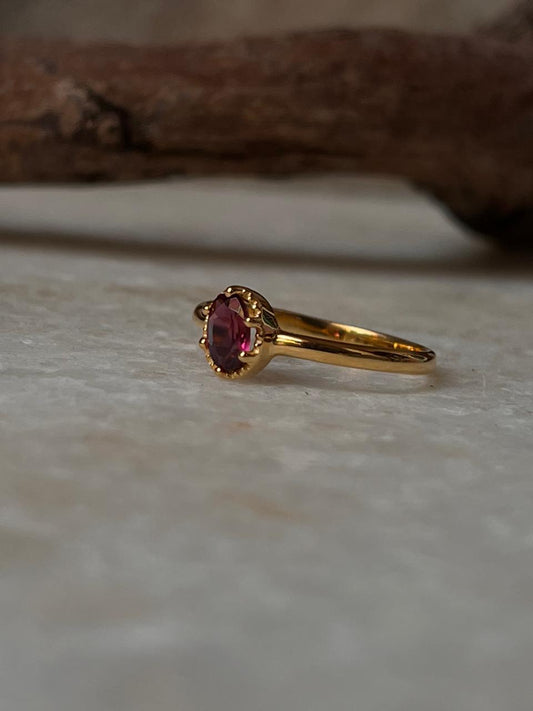 Gold Vermeil Rhodolite Garnet Vintage Solitaire 925 Sterling Silver Ring