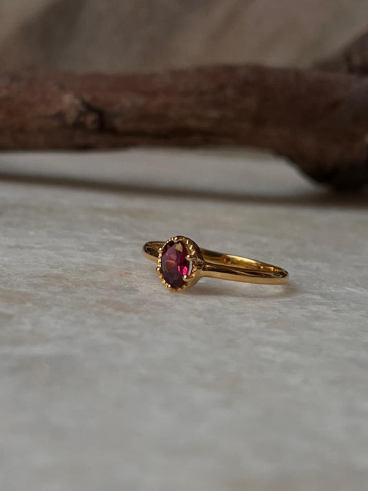 Gold Vermeil Rhodolite Garnet Vintage Solitaire 925 Sterling Silver Ring