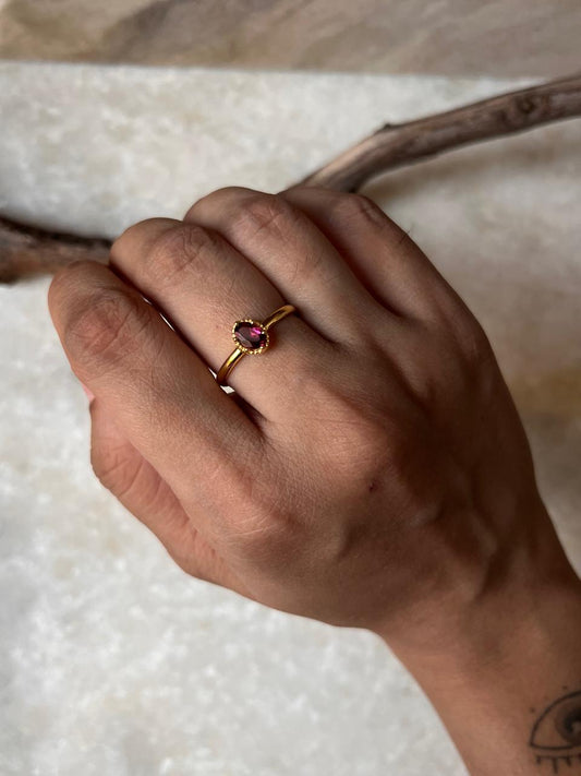 Gold Vermeil Rhodolite Garnet Vintage Solitaire 925 Sterling Silver Ring