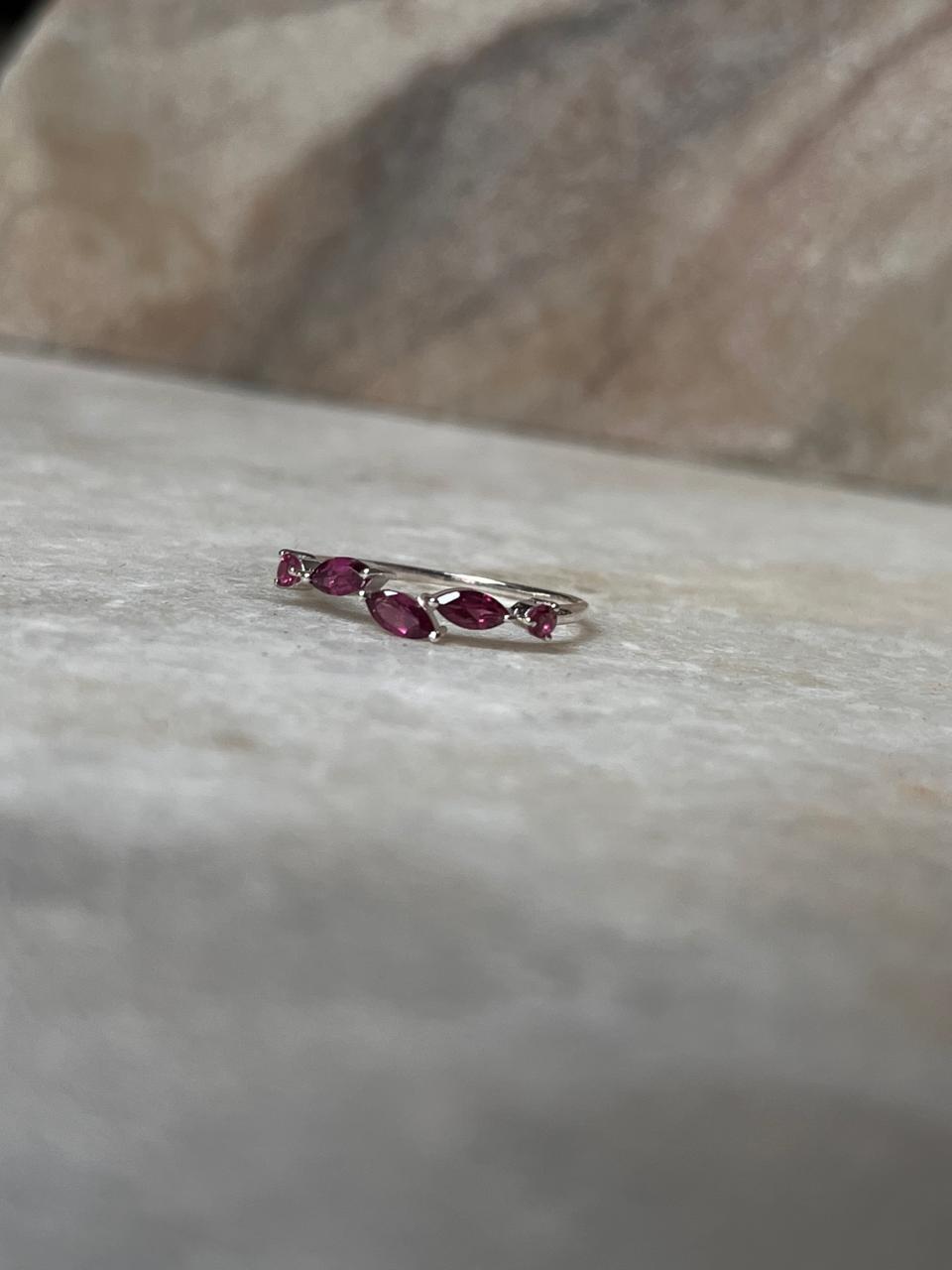 Rhodolite Garnet Leafy Minimal 925 Sterling Silver Ring