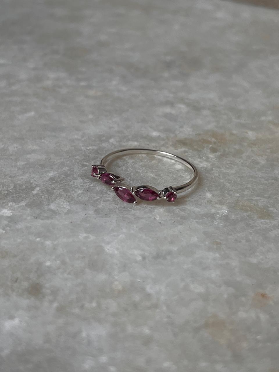 Rhodolite Garnet Leafy Minimal 925 Sterling Silver Ring